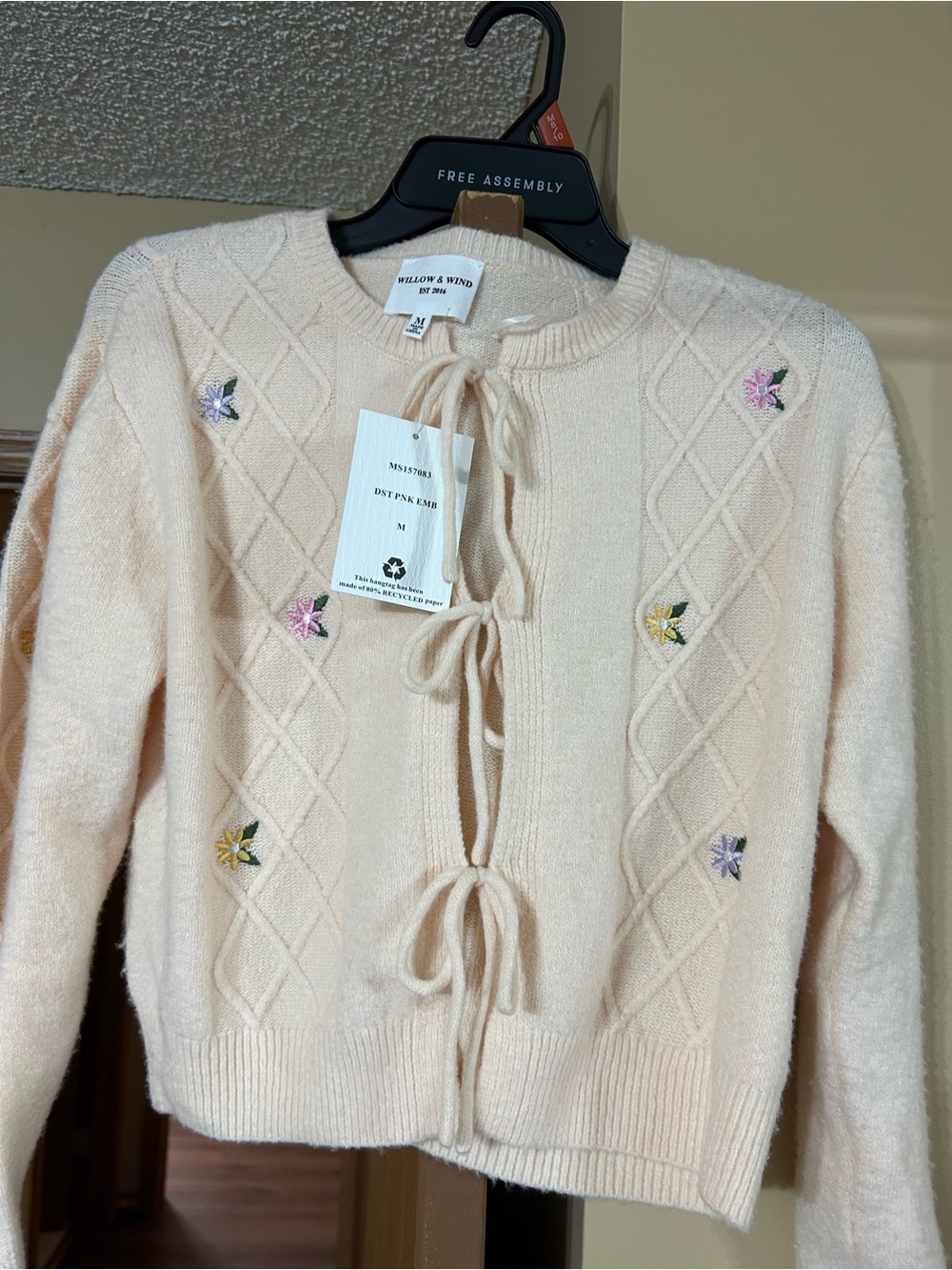Willow & Wind Cream Floral Tie-Front Cardigan Sweater